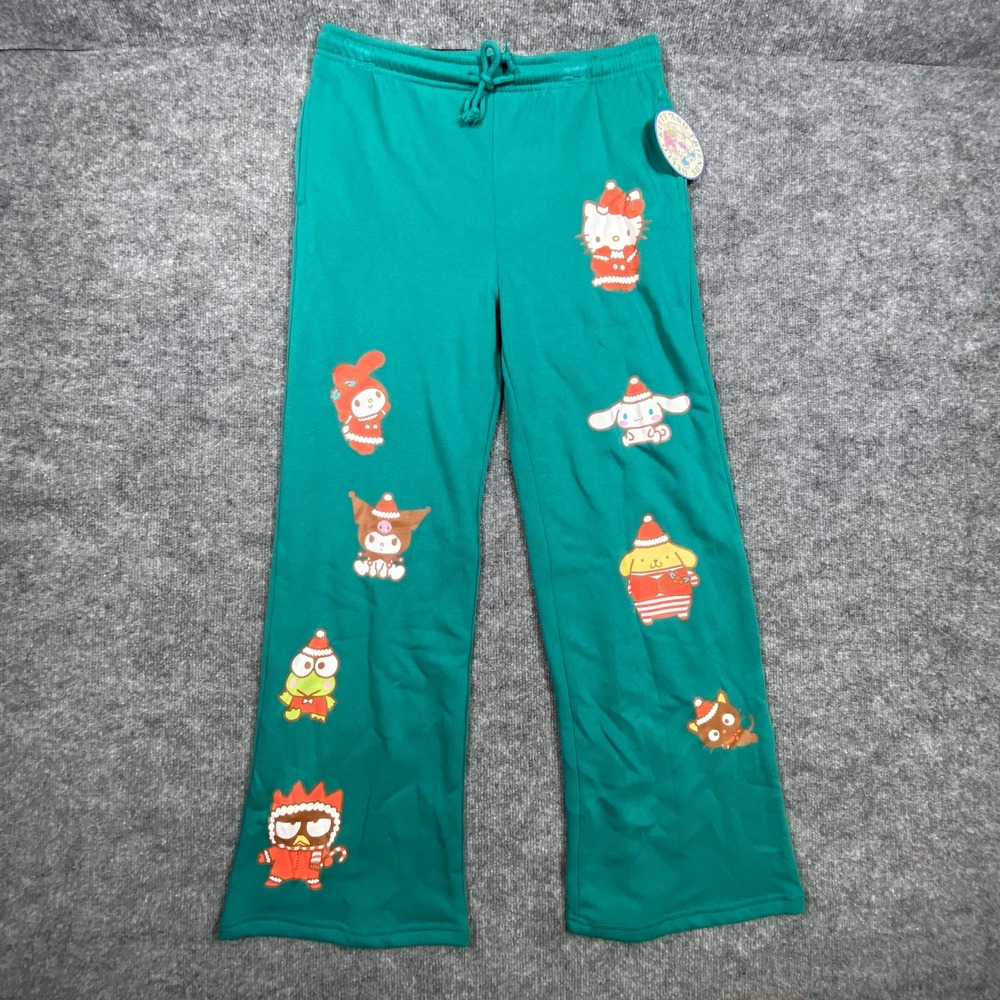 Sanrio Hello Kitty and Friends Green‎ Christmas Holiday Sweatpants LG New